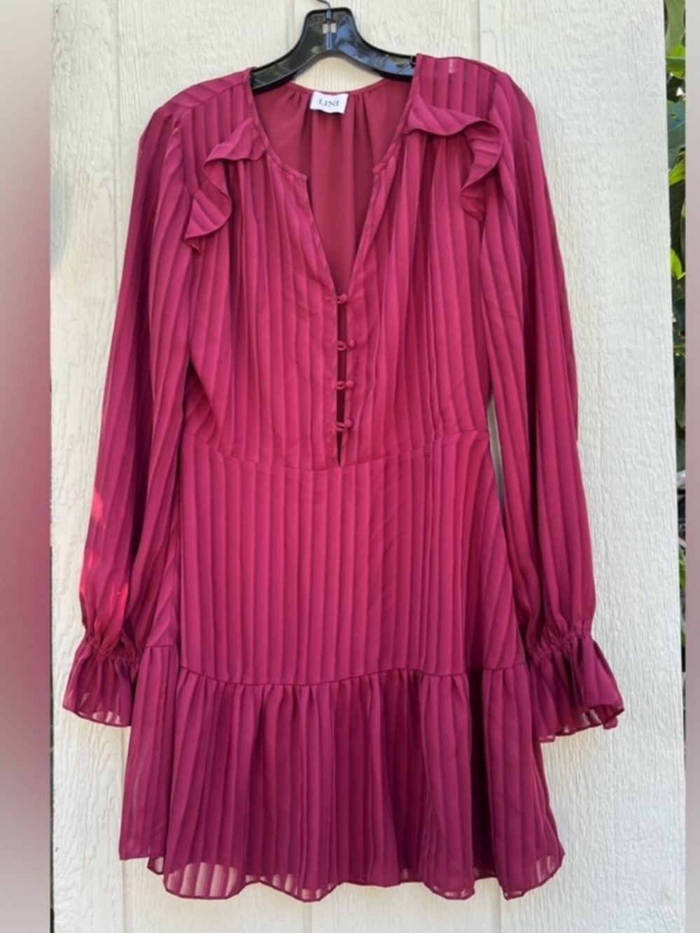 Lini lucy maroon burgundy long sleeve ruffle dress